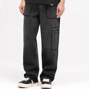 NEW REPRESENT Men’s R3 Drive Denim Jeans Jet Black Size 36 Baggy Fit, Distressed